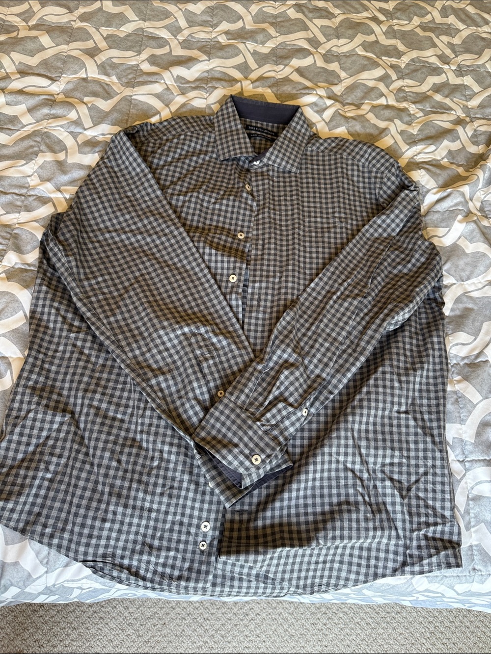 Saks Fifth Avenue Gray and Black Check Dress Shirt